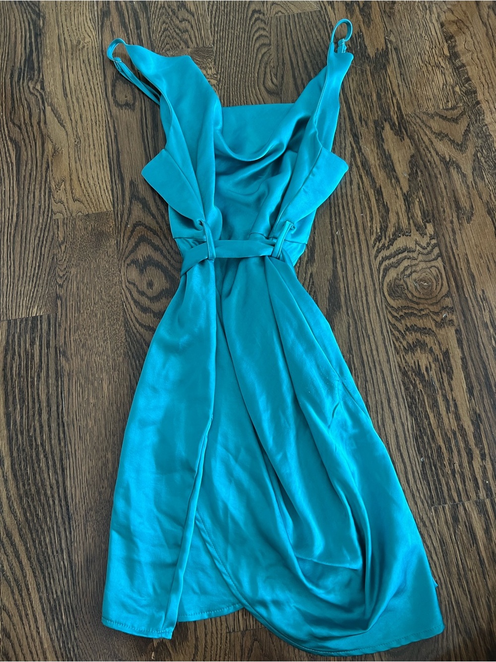 Satin Cowl Neck Mini Dress in Turquoise